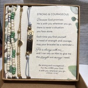 Strong & Courageous Bracelet Set - Silver, Green, White